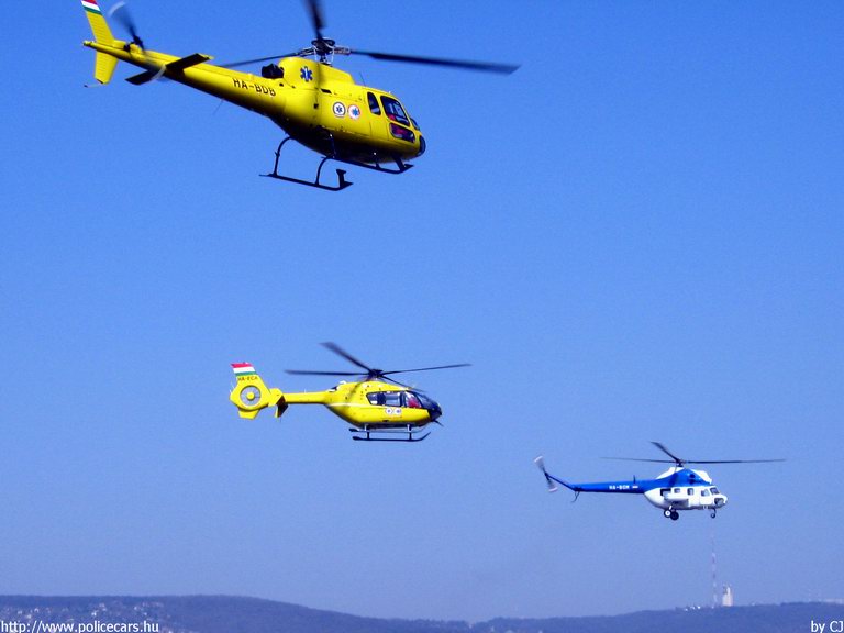 Eurocopter AS-350B Ecureuil, Eurocopter EC-135 T-2, Mil Mi-2, Országos Mentõszolgálat, fotó: CJ
Keywords: helikopter mentő mentőhelikopter OMSZ magyar Magyarország