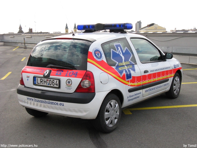 Renault Clio, Hungary Ambulance Kft., Debreceni Mentõrobogó Szolgálat, MOK, fotó: Tonsil
Keywords: mentő mentőautó magyar Magyarország LRH-064