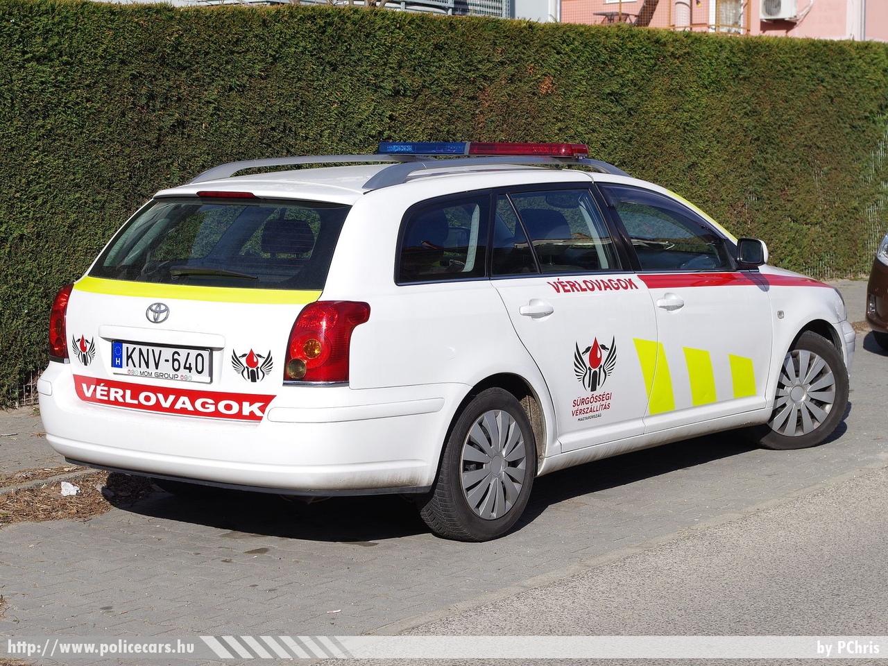 Toyota Avensis Wagon, vérszállítás, Vérlovagok, Magyar Mentőszolgálat Alapítvány, fotó: PChris
Keywords: mentő magyar Magyarország mentőautó ambulance Hungary hungarian KNV-640