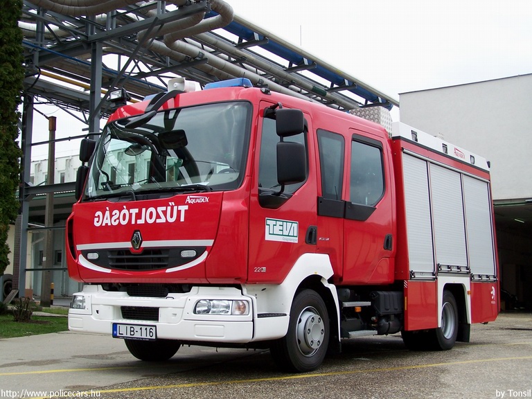 Renault Midlum 220 DCI HEROS AQUADUX, Teva Gyógyszergyár Zrt., Debrecen, fotó: Tonsil
Keywords: tûzoltó tûzoltóautó létesítményi tûzoltóság Magyarország magyar LIB-116